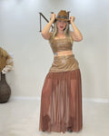 Saia longa em tule caramelo do Conjunto Liliana