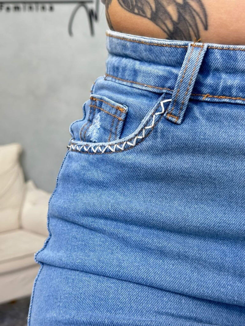 Saia Jeans Bordado