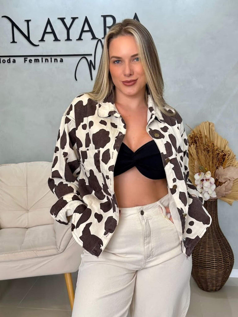 Camisa Jeans Cow Print