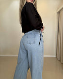 CALÇA JEANS WIDE LEG COM CÓS DOBRADO