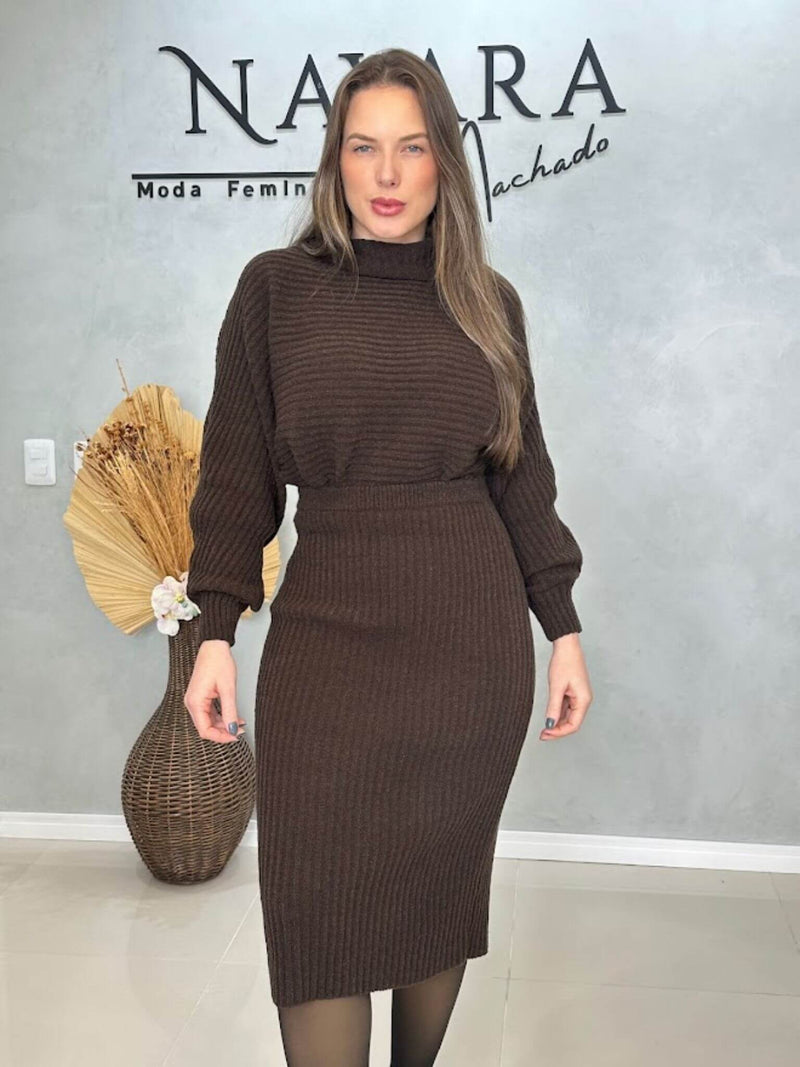 Conjunto Tricot Mousse Saia Midi
