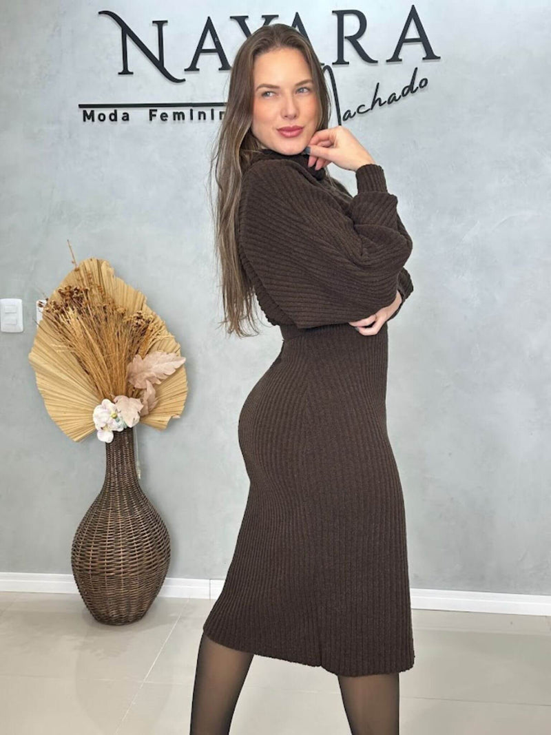 Conjunto Tricot Mousse Saia Midi