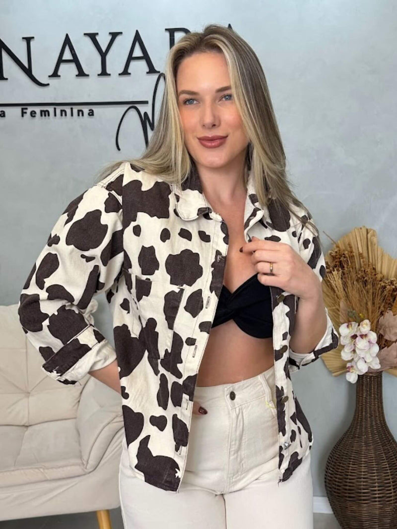 Camisa Jeans Cow Print