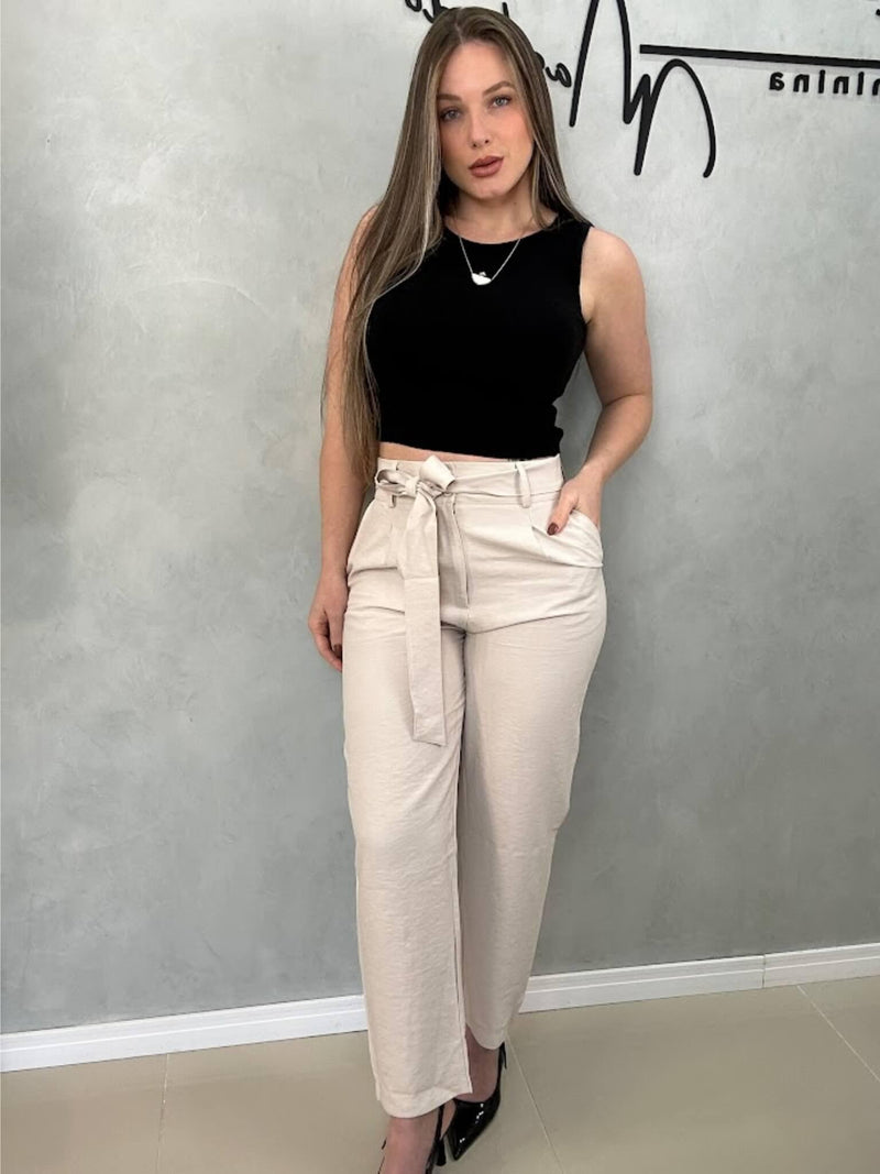 Calça alfaiataria skinny com cinto laço - Loja Nayara Machado