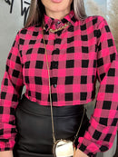 Camisa Cropped Xadrez Pink - Loja Nayara Machado