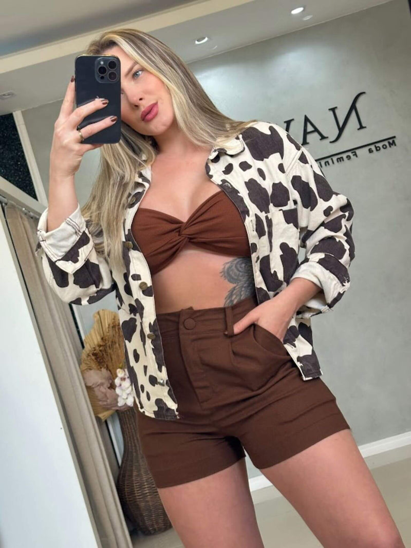 Camisa Jeans Cow Print