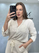 Camisa Linho Gola V Essenza