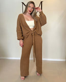 Conjunto Tricô Mousse Pantalona e Casaco Over