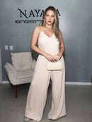 Macacão Longo Luna I Costas Abertas e Alça de Ajuste em Cortininha