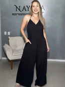 Macacão Longo Luna I Costas Abertas e Alça de Ajuste em Cortininha