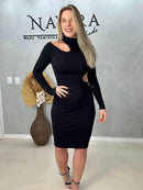 Vestido Midi Recortes na Cintura e Ombro - Canelado