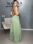 Macacão Longo Luna I Costas Abertas e Alça de Ajuste em Cortininha