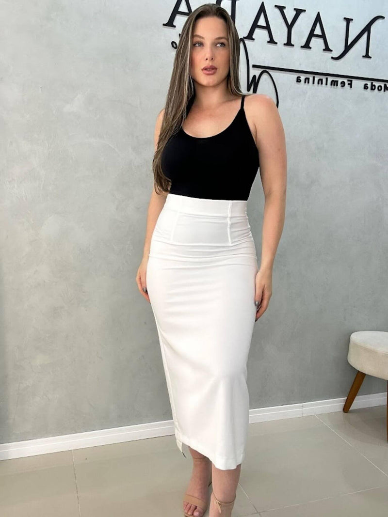 Saia Midi Crepe Com Elastano - Loja Nayara Machado