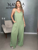 Macacão Longo Luna I Costas Abertas e Alça de Ajuste em Cortininha