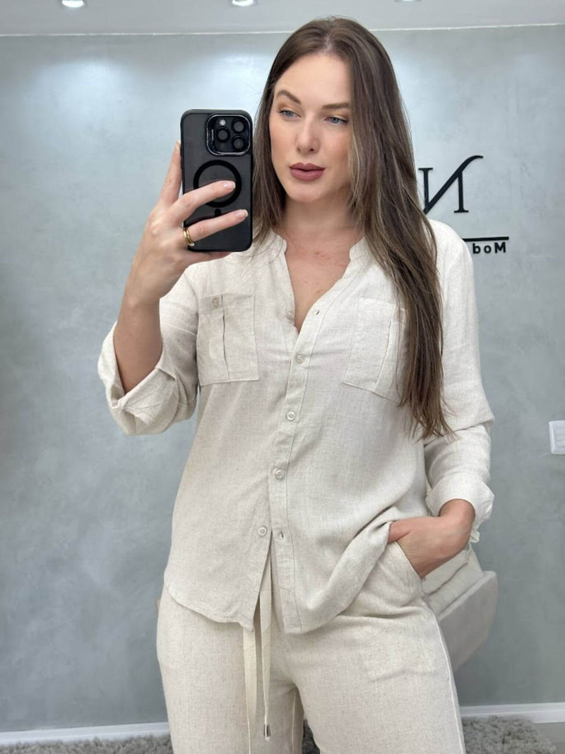 Camisa Linho Gola V Essenza