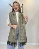 Cachecol feminino em cashmere verde com letras