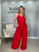 Macacão Longo Luna I Costas Abertas e Alça de Ajuste em Cortininha