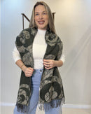 Cachecol feminino em cashmere verde floral