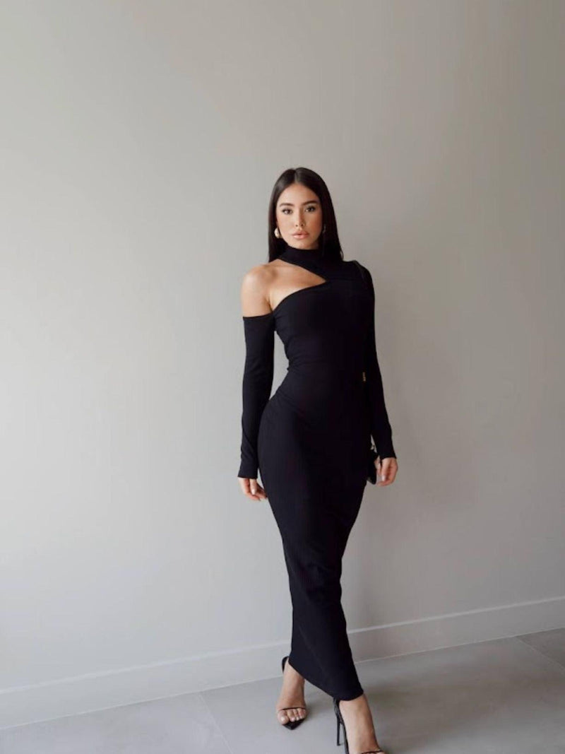 Vestido longo canelado recorte no ombro - Loja Nayara Machado