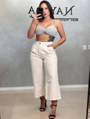 Calça Wide Leg Curta Off White