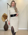 Conjunto Midi em Modal Moss com Gola Alta e Saia com Fenda