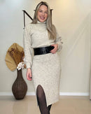 Conjunto Midi em Modal Moss com Gola Alta e Saia com Fenda