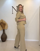 Conjunto de Alfaiataria Sarjada com Calça Pantalona