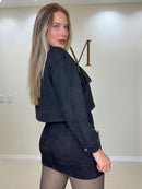 Conjunto em Camurça com Franja Short Saia e Jaqueta