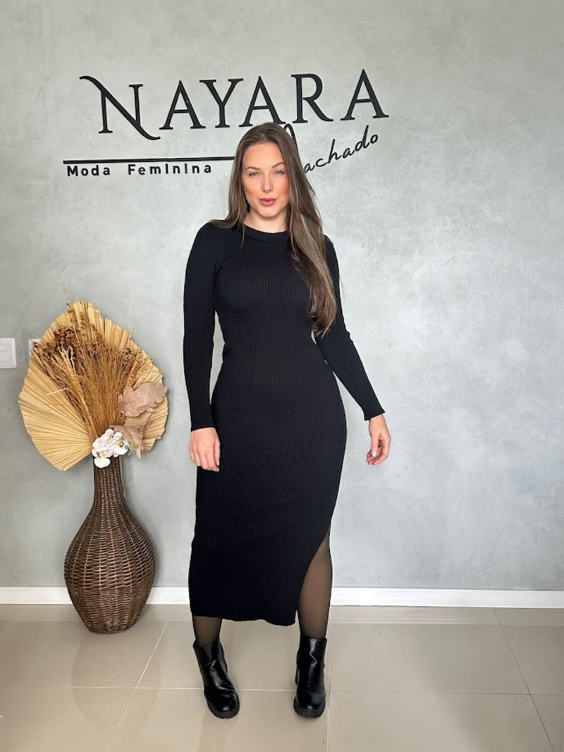 Vestido Modal Canelado Midi