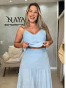 Conjunto Saia Longa e Regata Bata com Macramê Azul Bebê