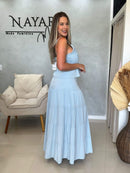 Conjunto Saia Longa e Regata Bata com Macramê Azul Bebê