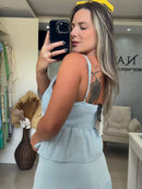 Conjunto Saia Longa e Regata Bata com Macramê Azul Bebê