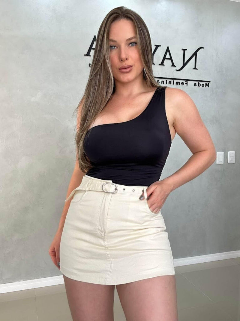 Short Saia Sarja com Cinto - Loja Nayara Machado
