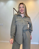 Conjunto de Inverno Aveludado Feminino Camisão e Pantalona