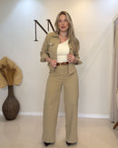 Conjunto de Alfaiataria Sarjada com Calça Pantalona