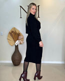 Conjunto Midi em Modal Moss com Gola Alta e Saia com Fenda