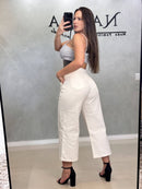 Calça Wide Leg Curta Off White