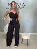 Conjunto Alfaiataria Pantalona + Cropped Drapeado