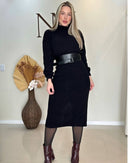 Conjunto Midi em Modal Moss com Gola Alta e Saia com Fenda