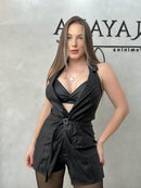 Macacão Colete Courino + Cropped - Loja Nayara Machado